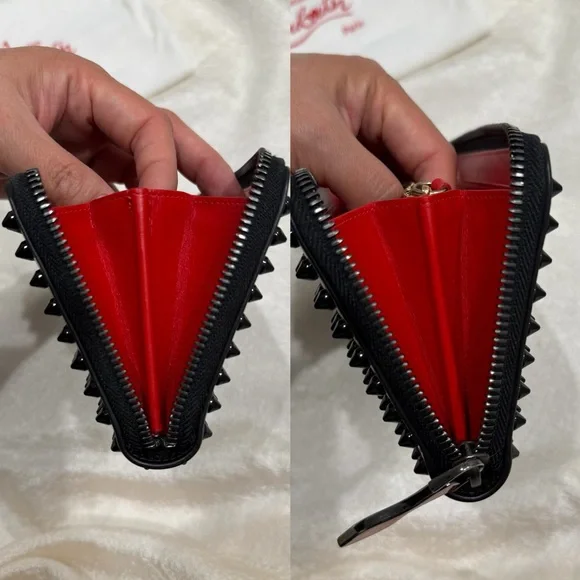 New Christian Louboutin Panettone Patent Leather Heart Spiked Zip Around Wallet - Picture 13 of 14